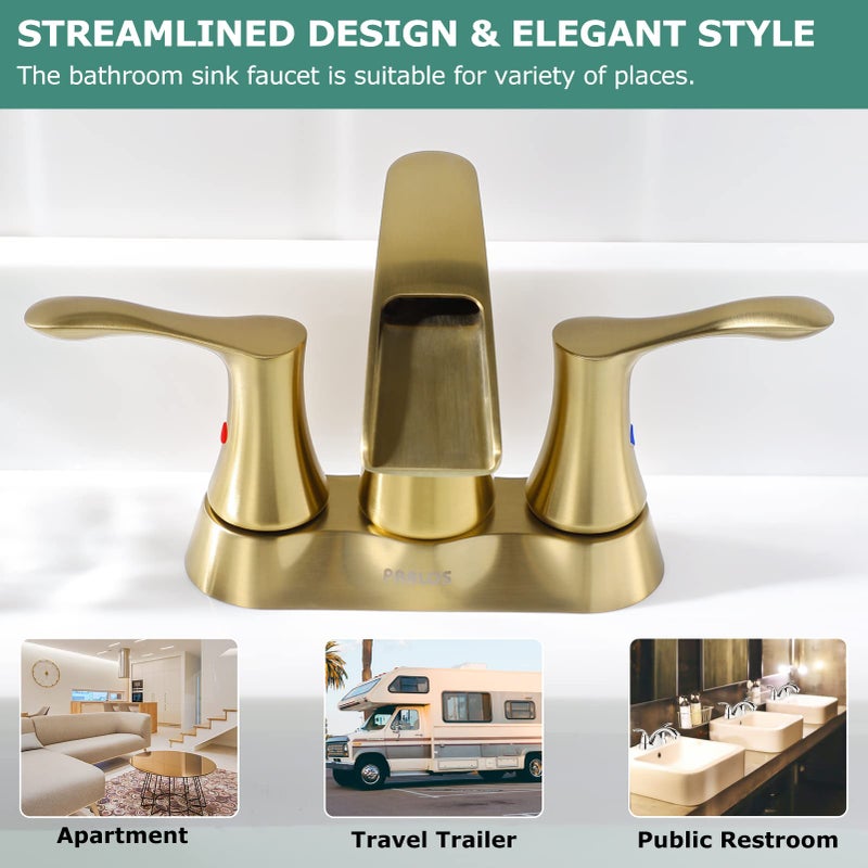 PARLOS 2 Handles Waterfall Bathroom Faucet with Pop-up Drain and Faucet Supply Lines, Brushed Gold, Demeter 1431708 - Image 4